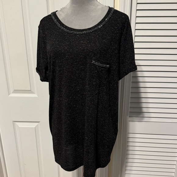 Torrid Classic Fit Jersey Crew Neck Rhinestone Pocket Roll Sleeve tee - Picture 4 of 6